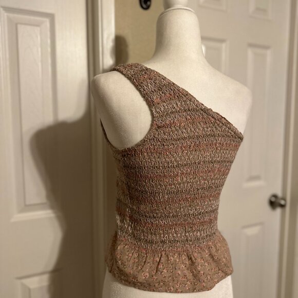American Eagle One Shoulder Smocked Peplum Top Small Floral Cotton Linen - Picture 5 of 5